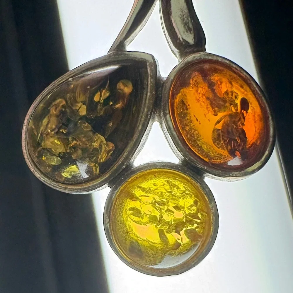 Unbranded Amber Earrings Women OS Multi Good 925 Silver Triple Stone Leverback